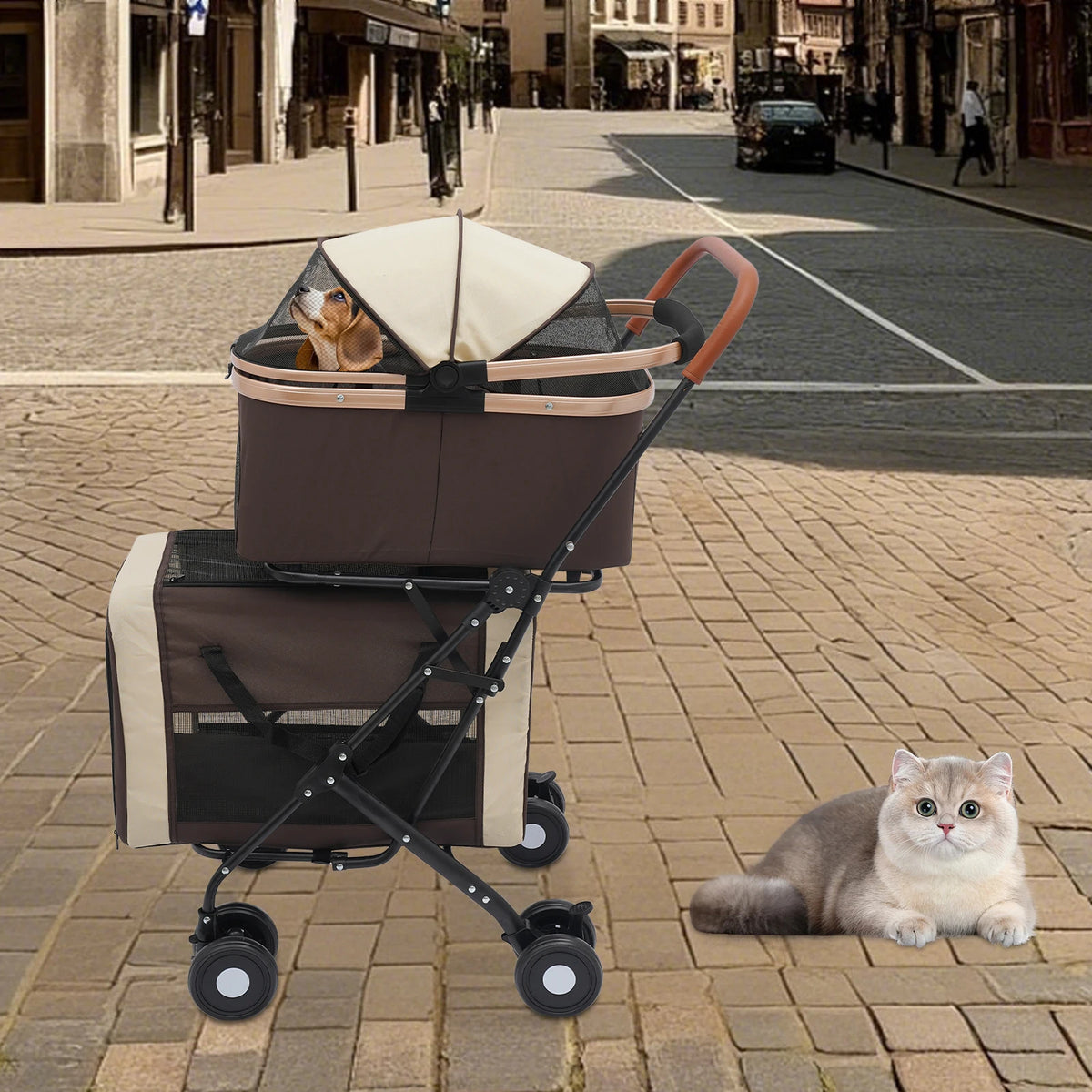 Bymaocar Foldable Two Tier Pet Stroller For Comfortable Dog Travel