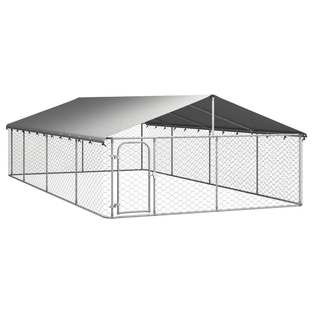 Galvanized Steel Outdoor Dog Kennel with Roof and Secure Fence