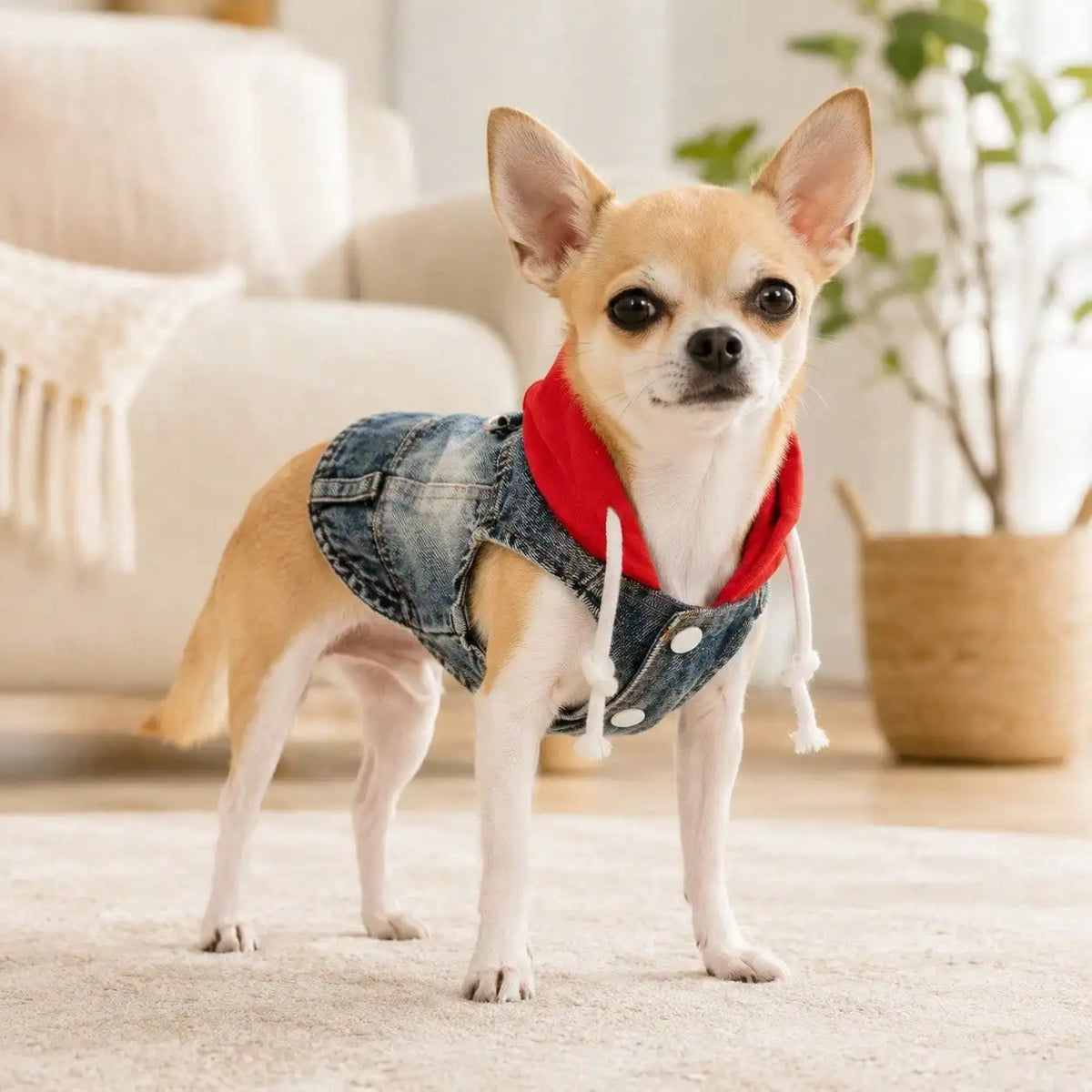 Denim Pet Hoodie Vest With Drawstring For Dogs And Cats