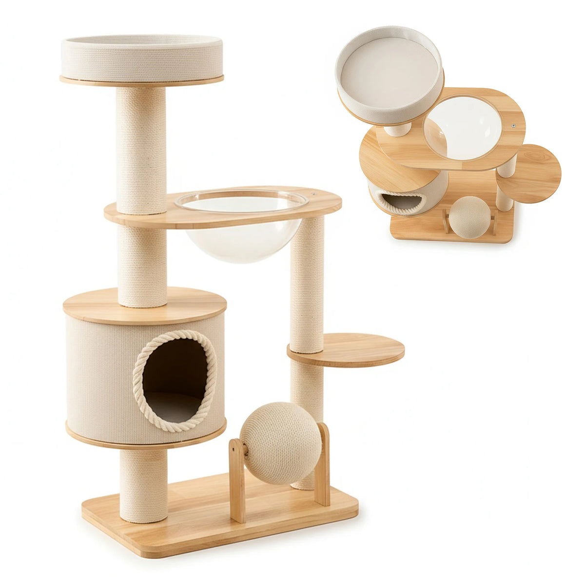Handwoven Tower Cat Bed With Breathable Scratching Post Climbing Frame