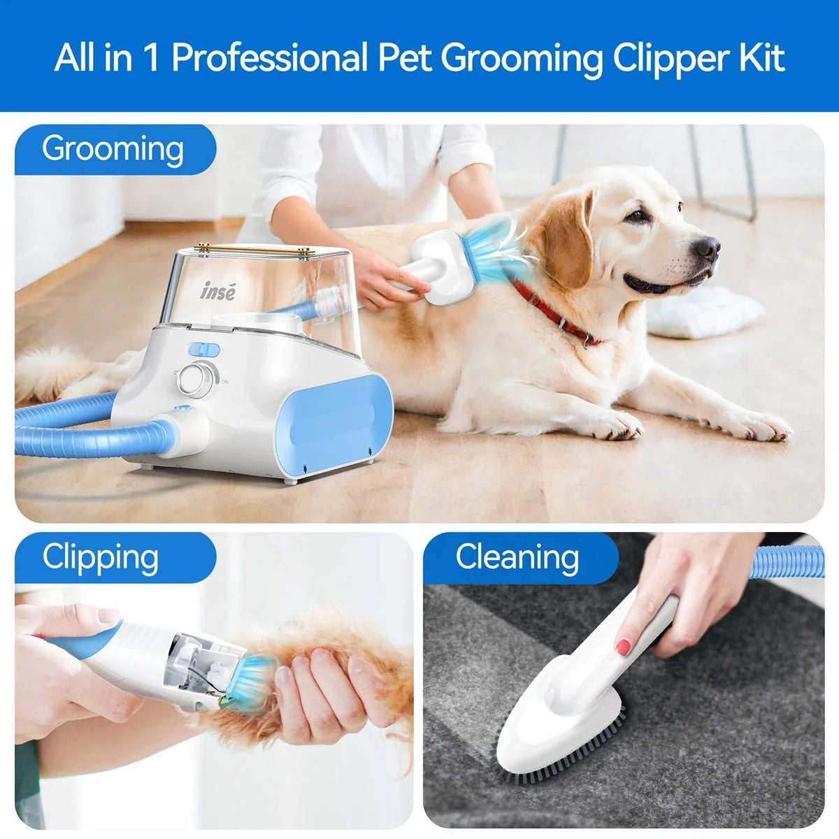 INSE P30 Low Noise Pet Grooming Vacuum With Clipper and Hair Collection