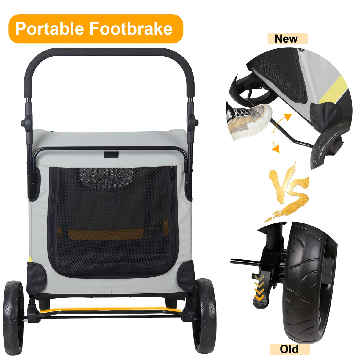Folding Double Dog Stroller With Zipper Divider And Wheels