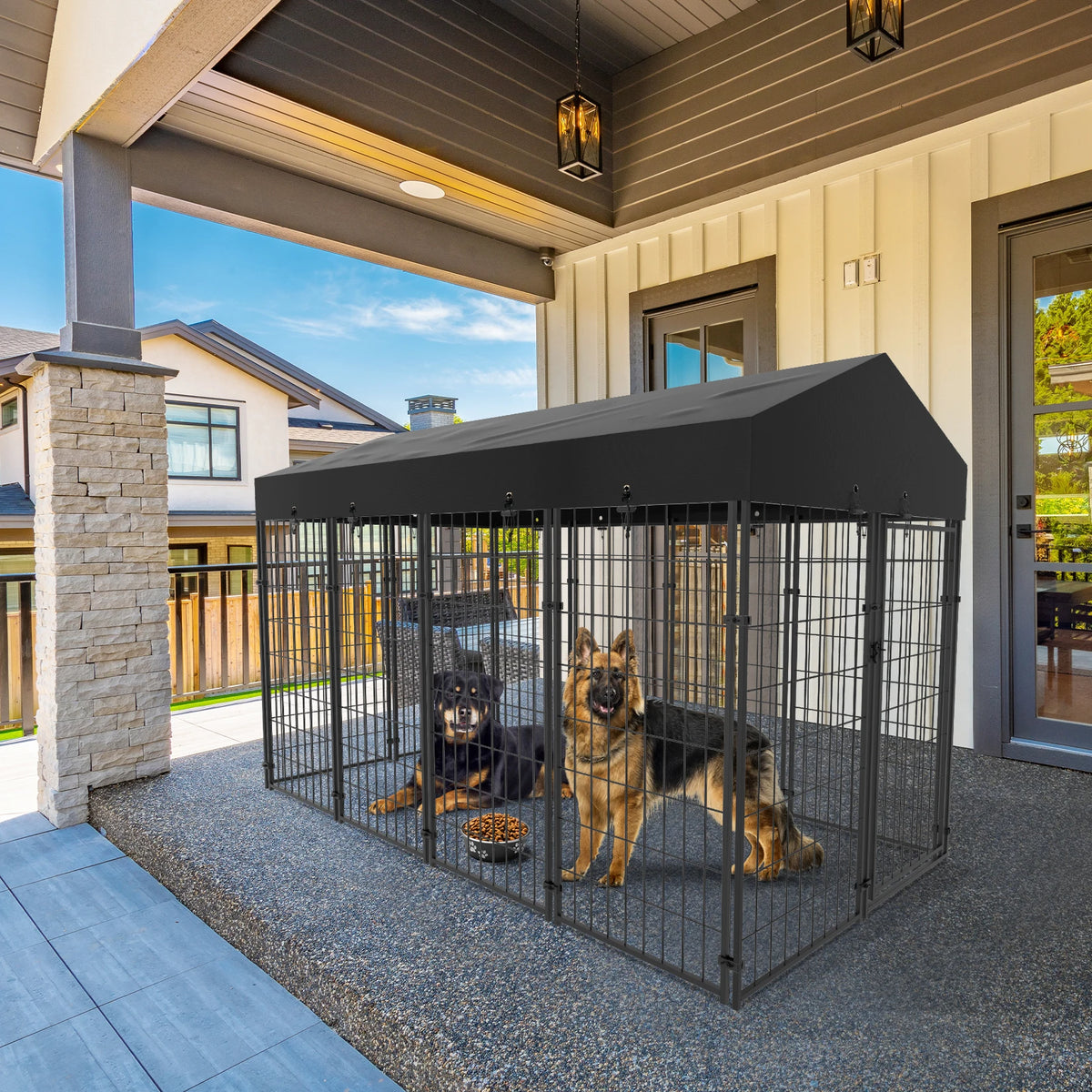 BINGOPAW Outdoor Dog Kennel With Welded Wire Run And Cover