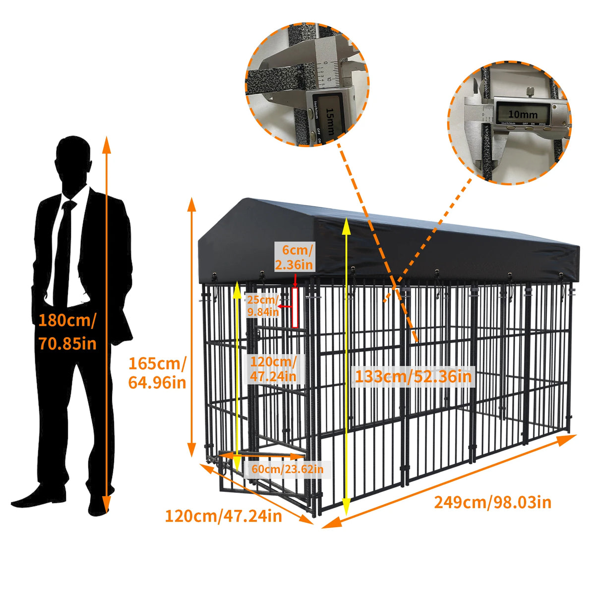 BORWART Heavy Duty Metal Dog Kennel With Protective Roof