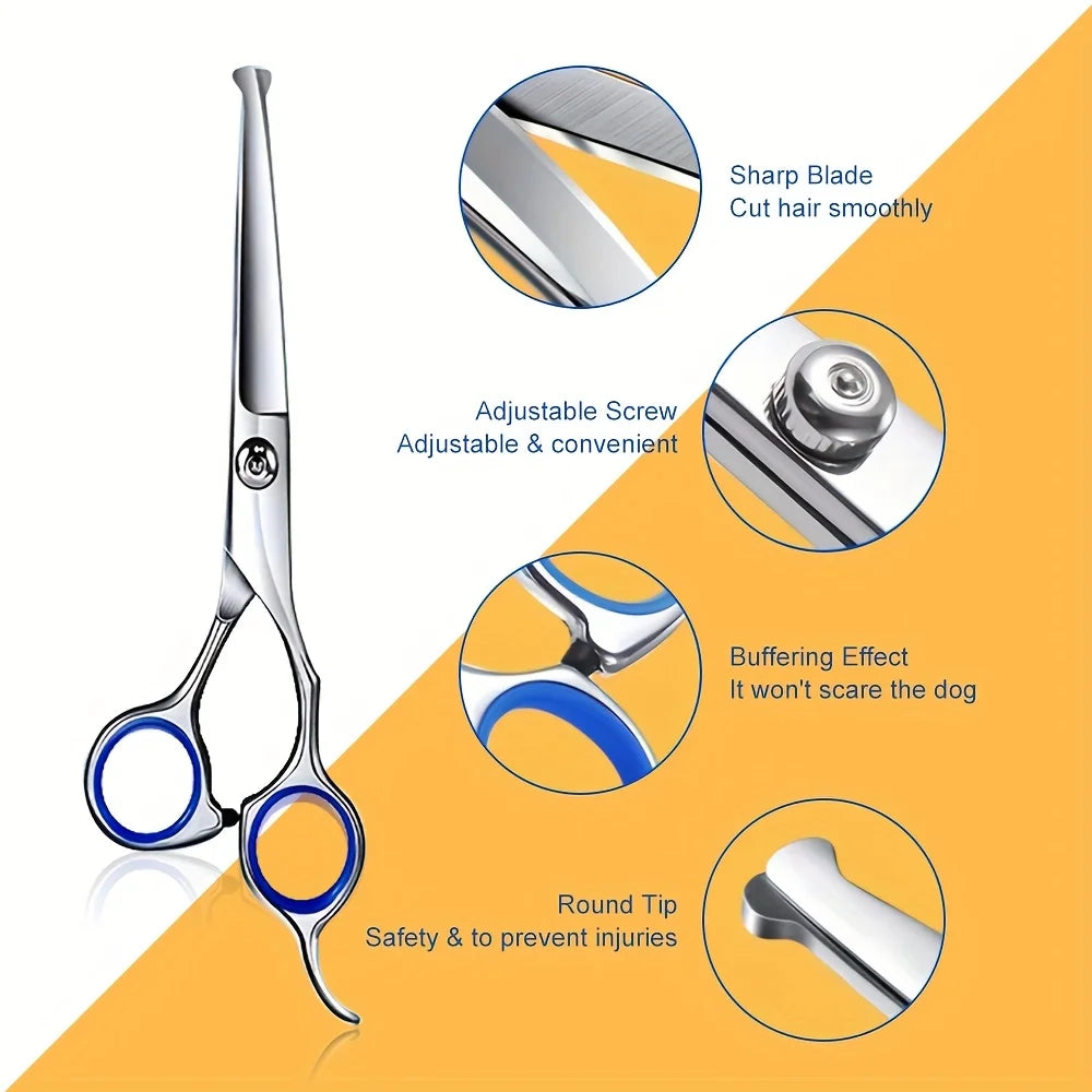 Stainless Steel Pet Grooming Scissors Set With Rounded Safety Tips