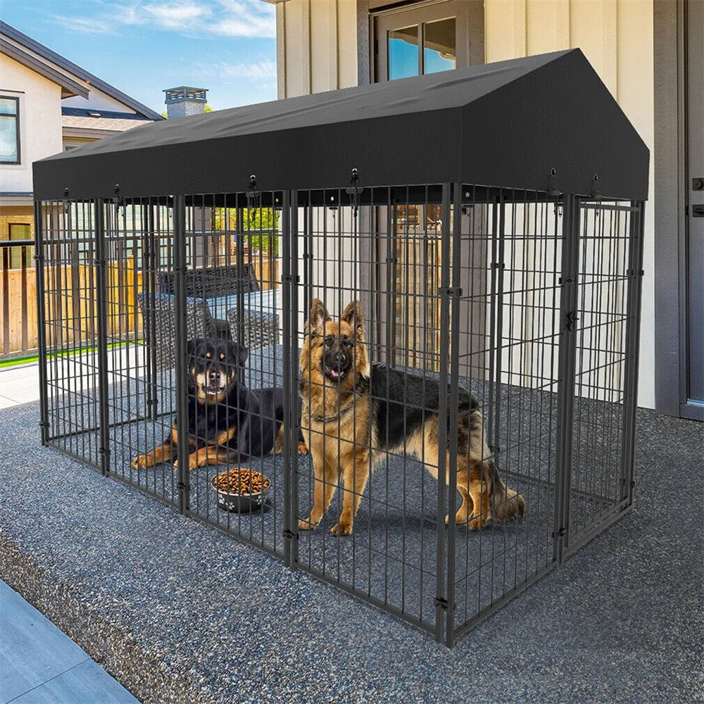 BORWART Heavy Duty Metal Dog Kennel Playpen With Roof Cover