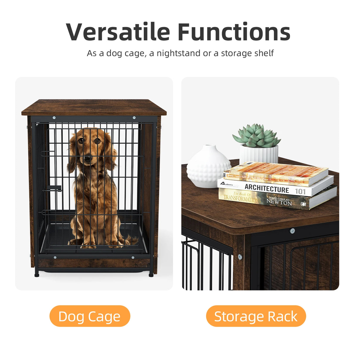 BINGOPAW Wooden Dog Crate Furniture With Double Doors And Removable Tray