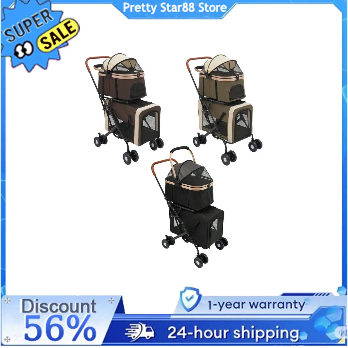 Bymaocar Foldable Two Tier Pet Stroller For Comfortable Dog Travel