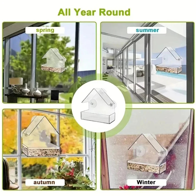 Transparent Acrylic Window Bird Feeder With Strong Suction Cups
