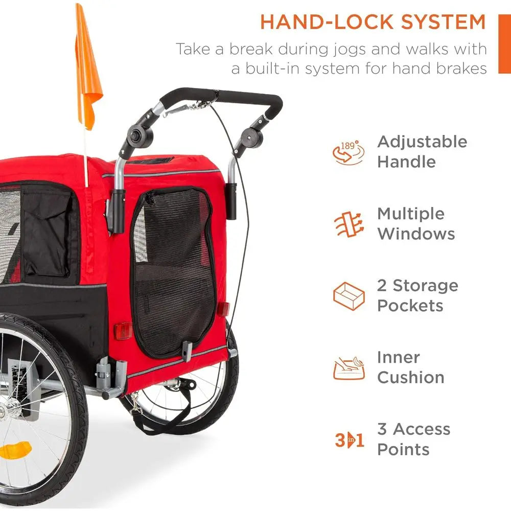 2-in-1 Dog Bike Trailer Pet Stroller With Hitch And Suspension