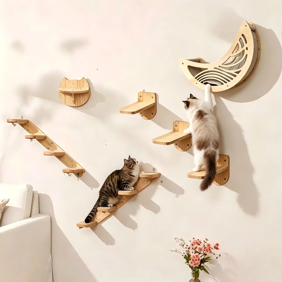 CWV Wall Mounted Cat Shelves Set With Moon Star Perch