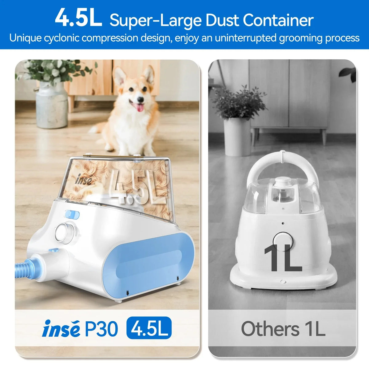 INSE P30 Low Noise Pet Grooming Vacuum With Clipper and Hair Collection