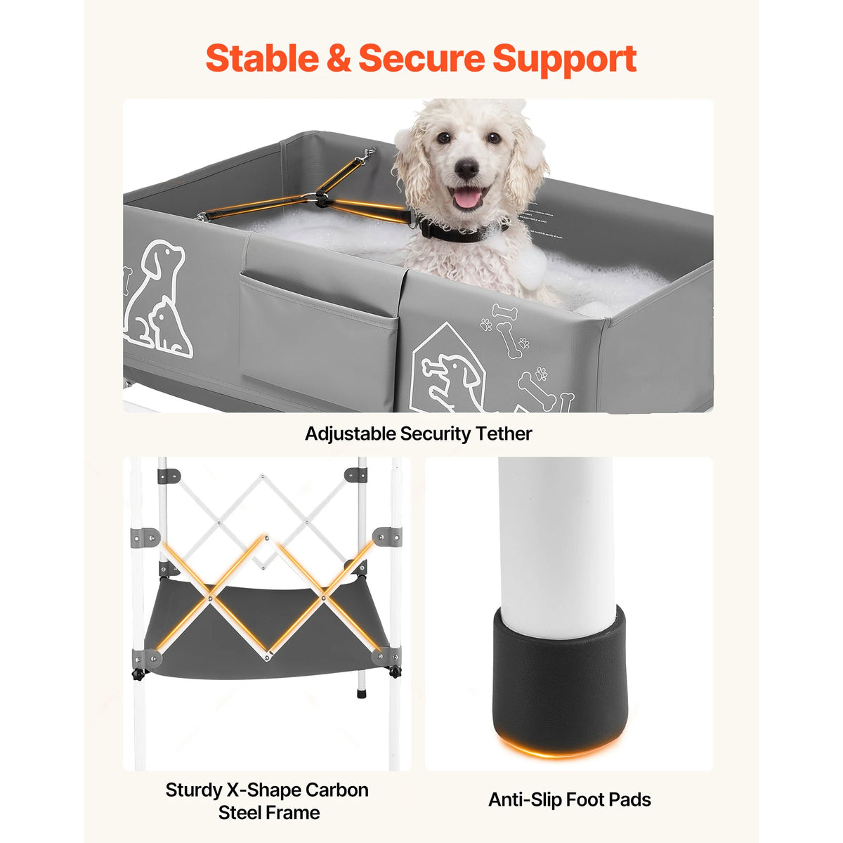 SucceBuy Foldable Elevated Dog Bathtub With Built In Drain Hose