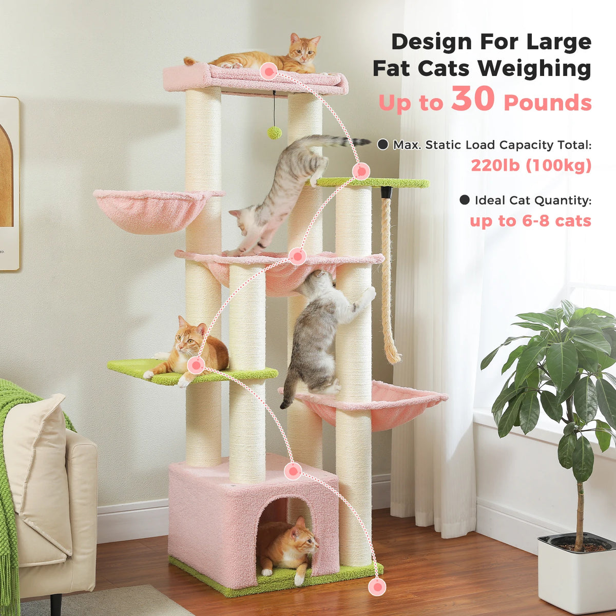 PEQULTI Cat Tree With Condo Hammocks And Scratching Posts