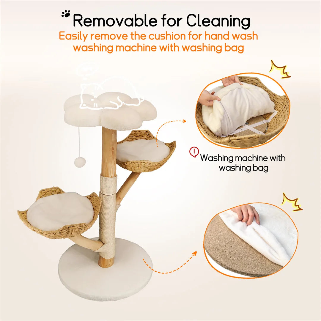 BINGOPAW Modern Wood Cat Climbing Tree With Scratching Post