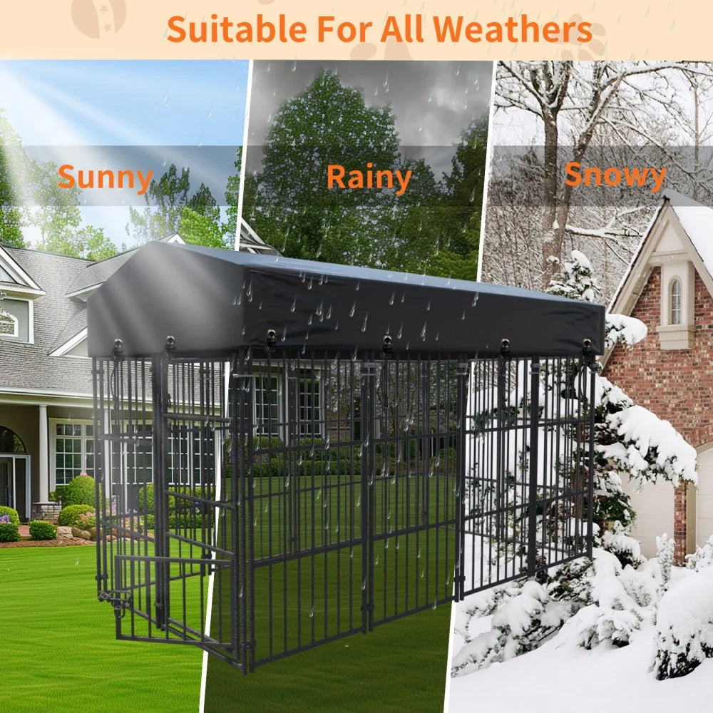 BORWART Heavy Duty Metal Dog Kennel Playpen With Roof Cover