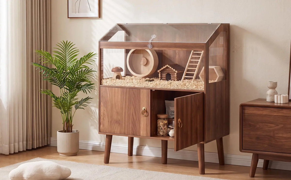 Spacious Wooden Hamster Cage With Storage Enclosure For Small Animals