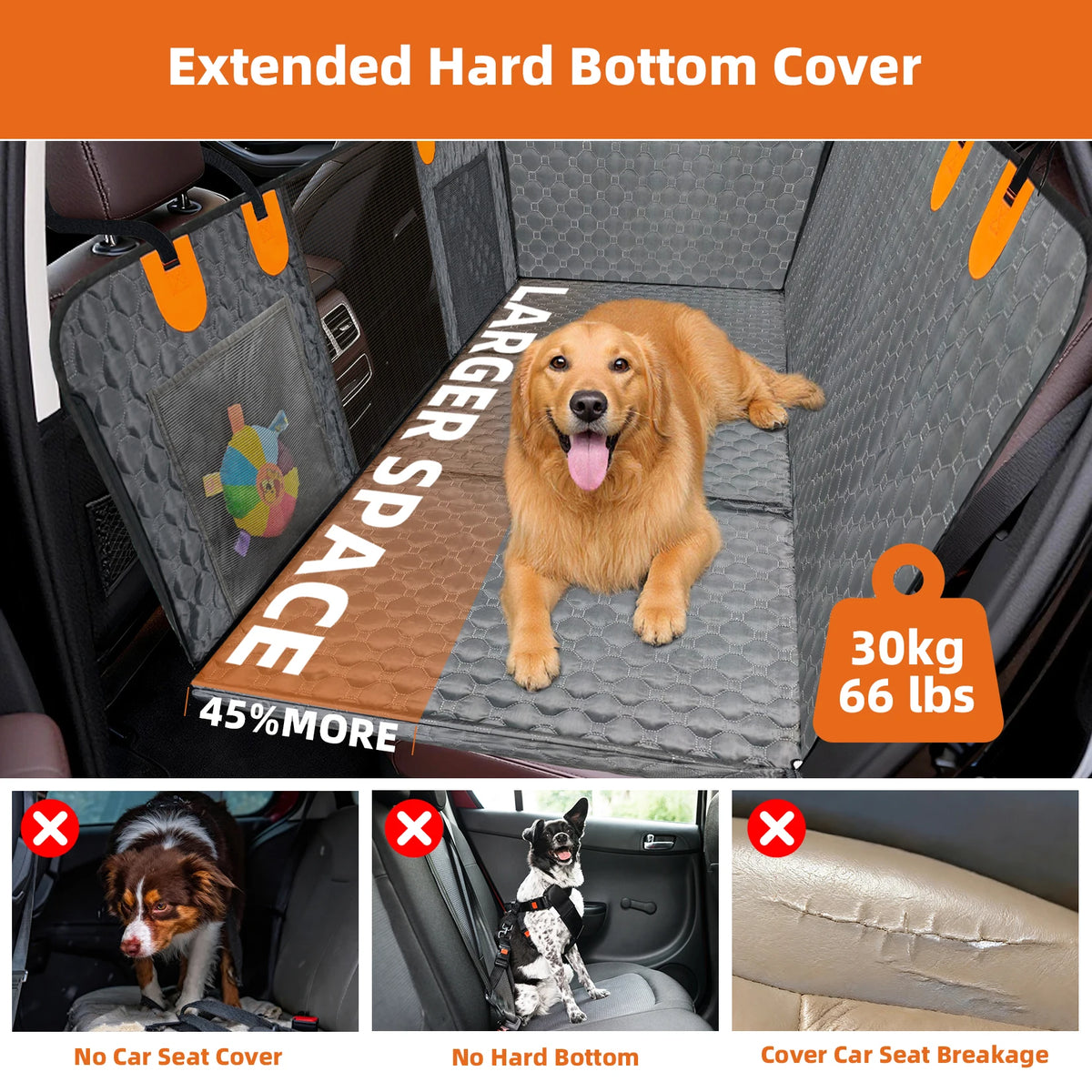 Hard Bottom Dog Car Seat Extender And Waterproof Hammock Cover