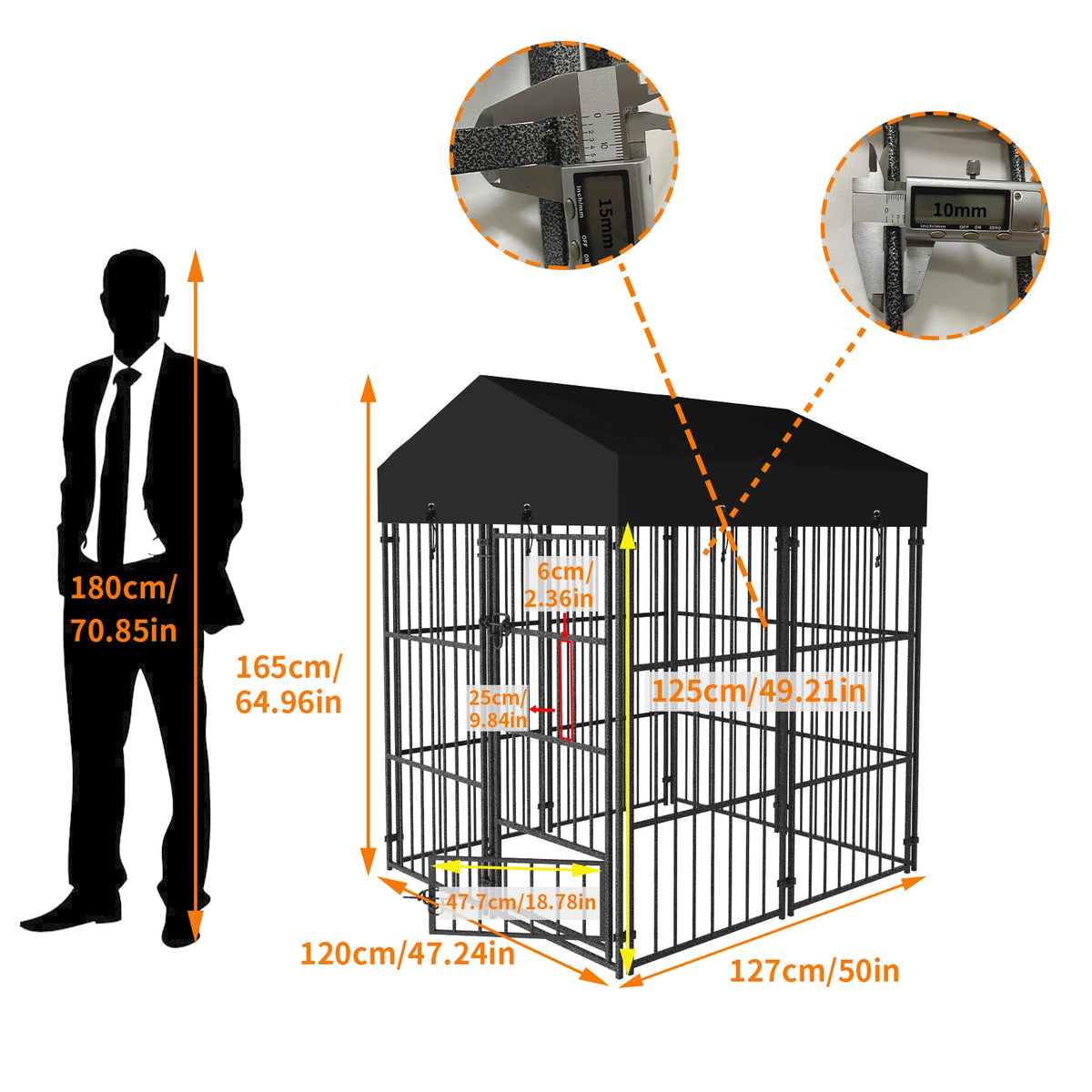 BORWART Heavy Duty Metal Dog Kennel With Protective Roof