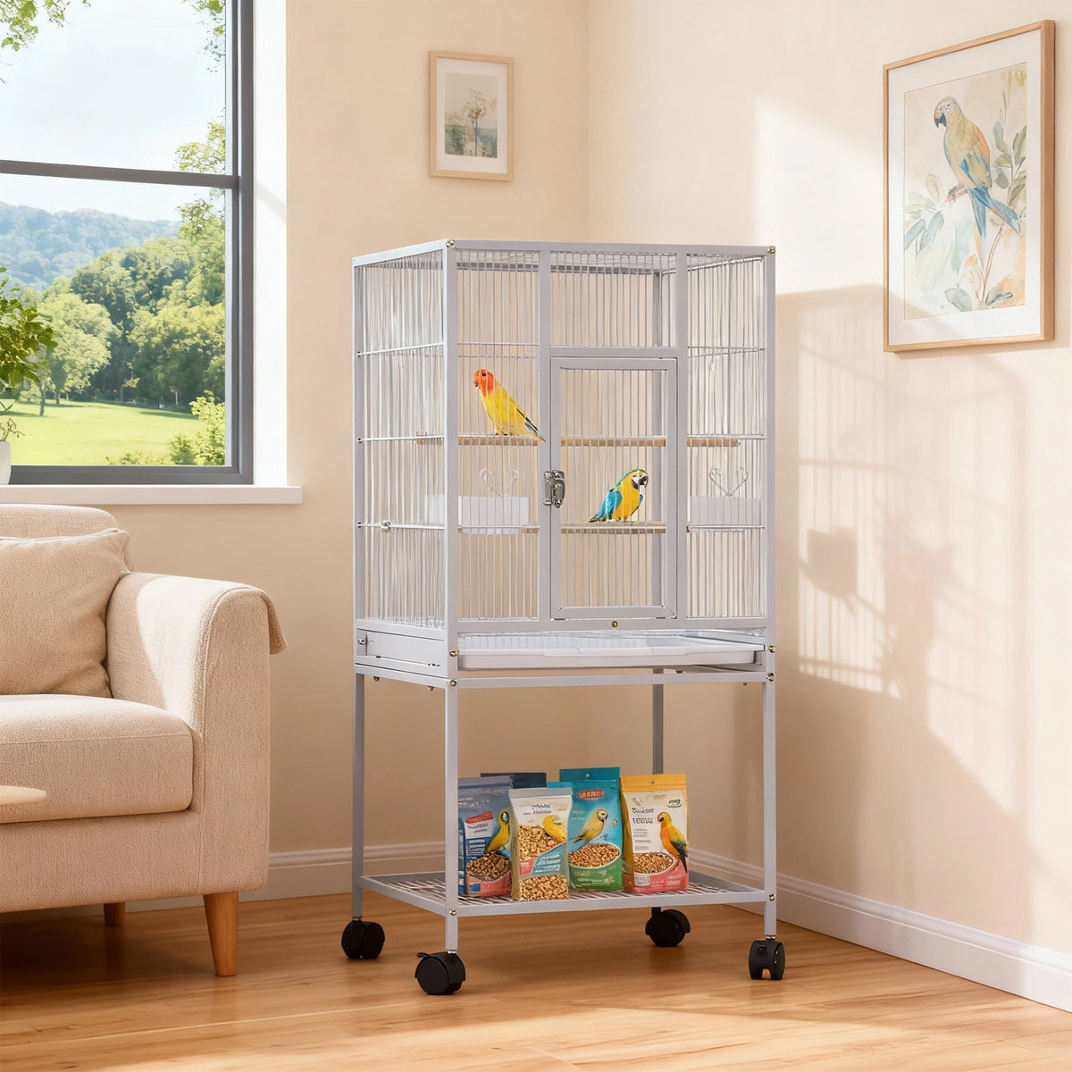 Metal Small Animal Cage With Wheels Removable Tray For Ferrets
