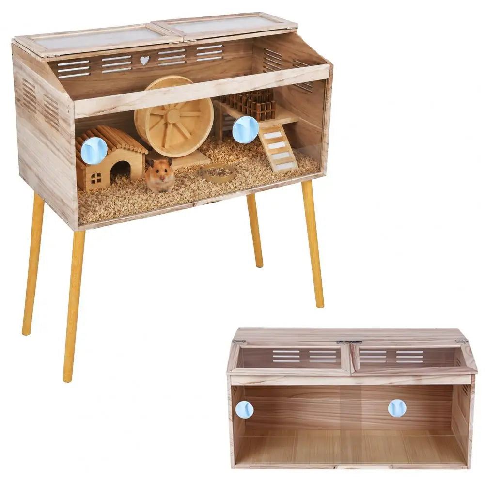 Wooden Hamster Cage With Legs And Lockable Ventilated Design
