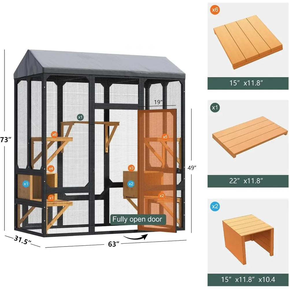 Premium Outdoor Cat Catio Enclosure With Weatherproof Roof