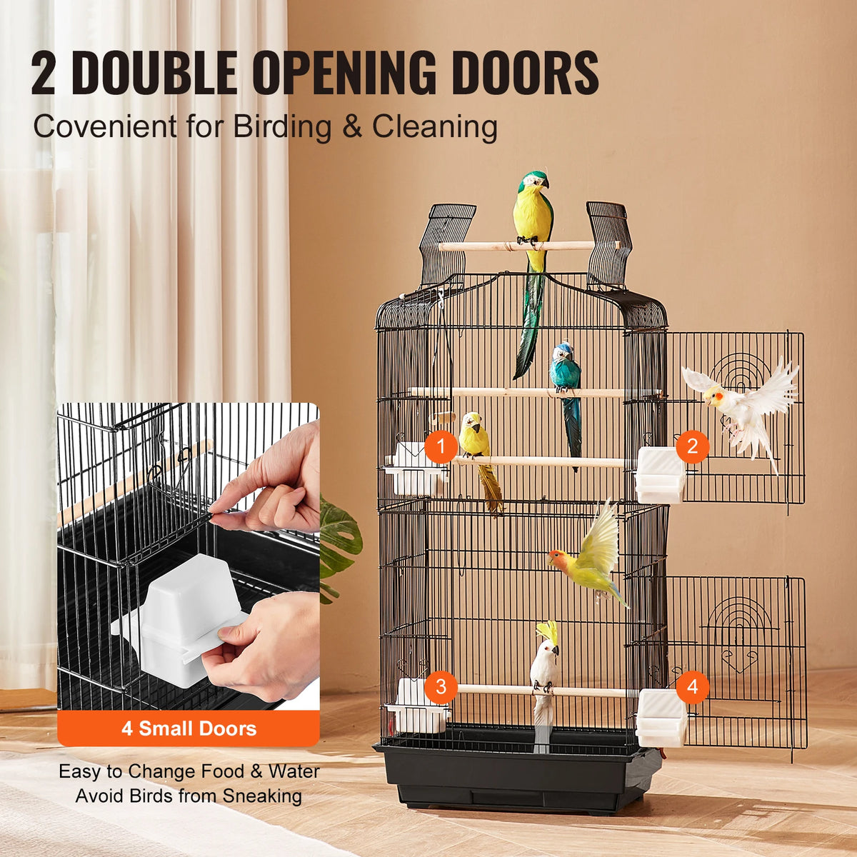 SucceBuy Hanging Bird Cage With Open Top Swing And Perch