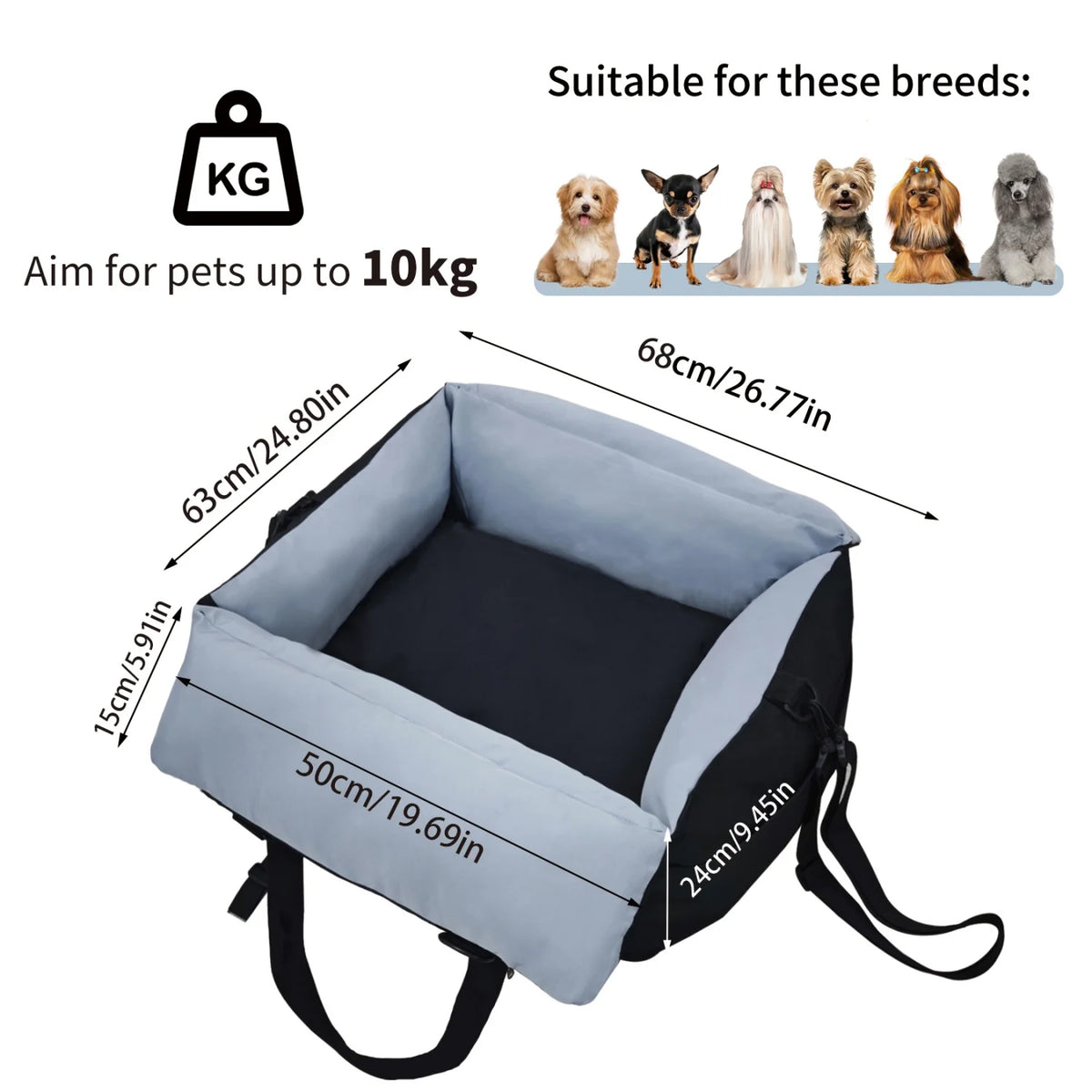 Premium Pet Car Seat With Safety Belt And Storage Pocket