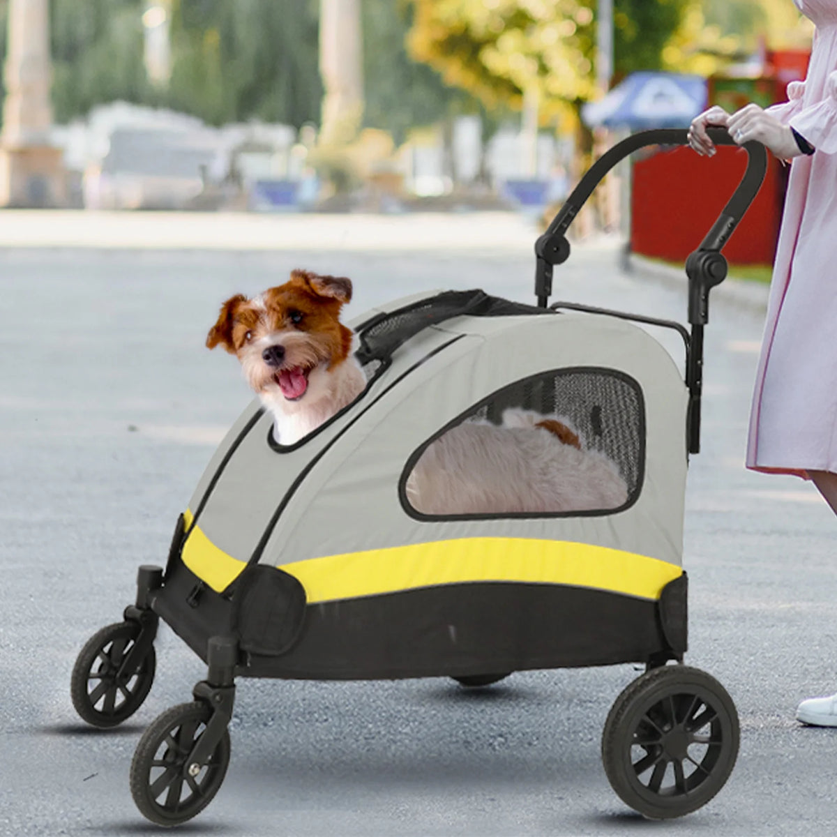 Folding Pet Travel Stroller Wagon with Safety Leash