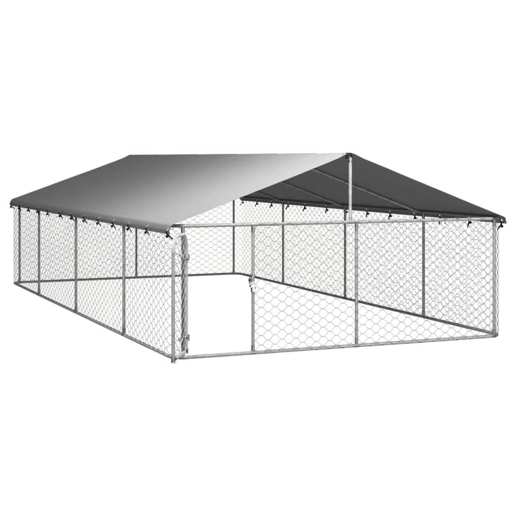 Galvanized Steel Outdoor Dog Kennel with Roof and Secure Fence