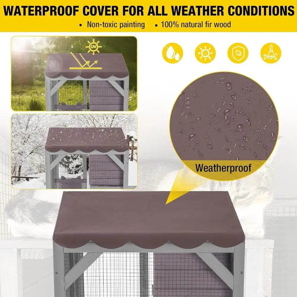 Mobile Cat Catio Enclosure With Wheels And Waterproof Cover