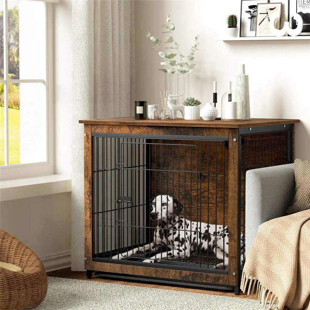 BINGOPAW Wooden Dog Crate Furniture With Double Doors And Removable Tray