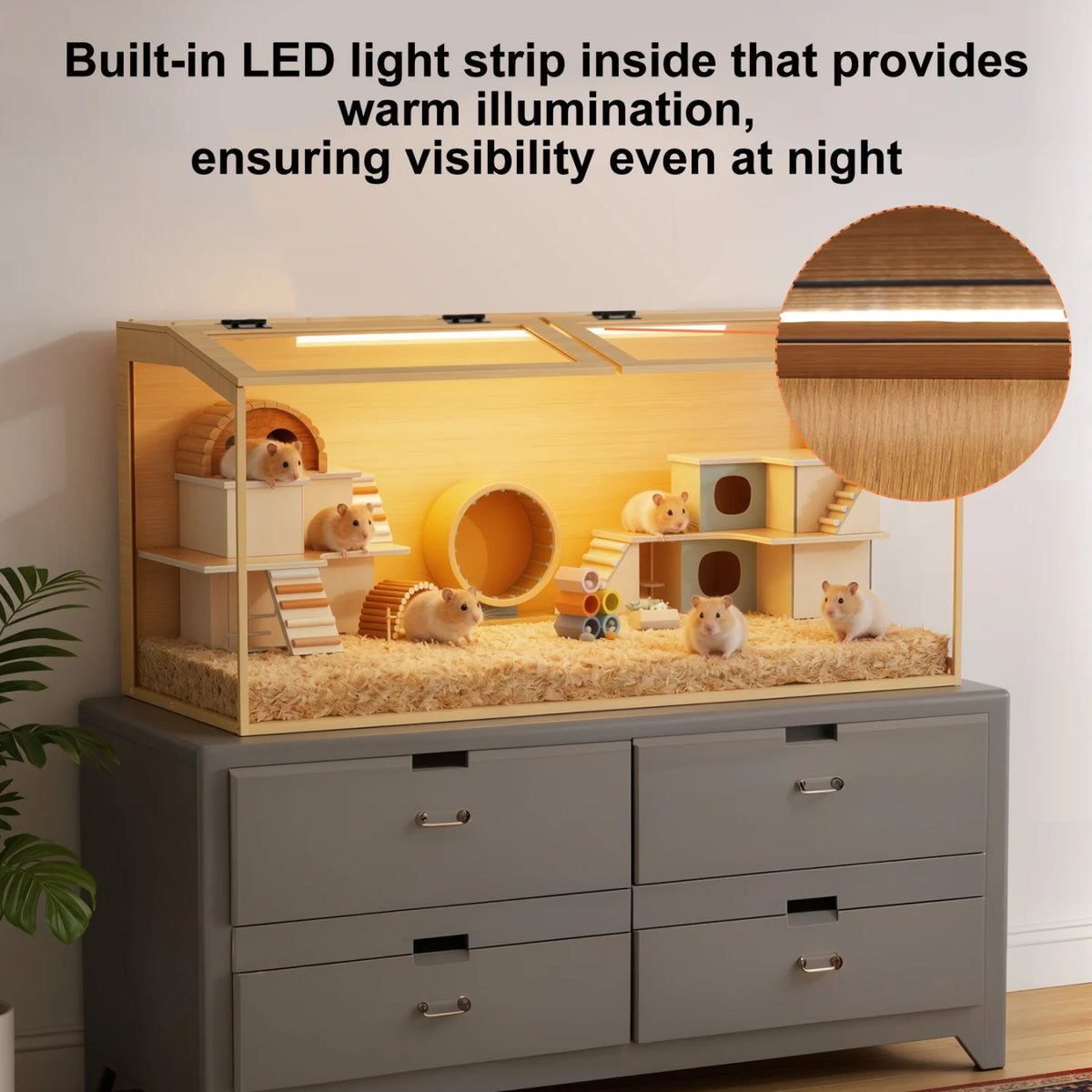 Wooden Hamster Habitat Cabinet With Dual Access Doors And Light