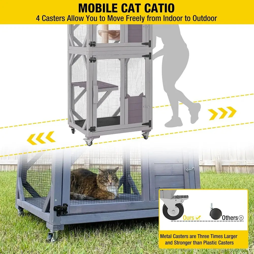 Mobile Cat Catio Enclosure With Wheels And Waterproof Cover