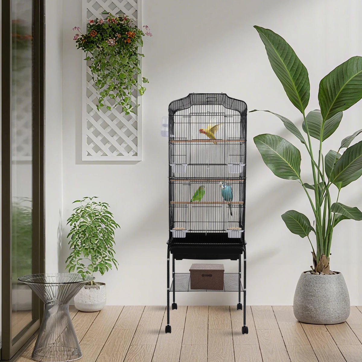 Spacious Iron Bird Cage With Wheels For Cockatiels And Finches