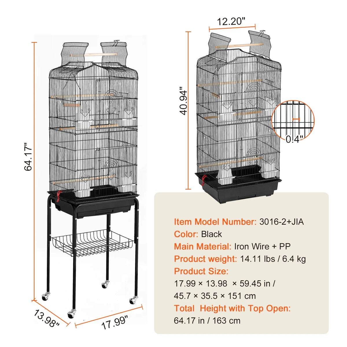 SucceBuy Hanging Bird Cage With Open Top Swing And Perch