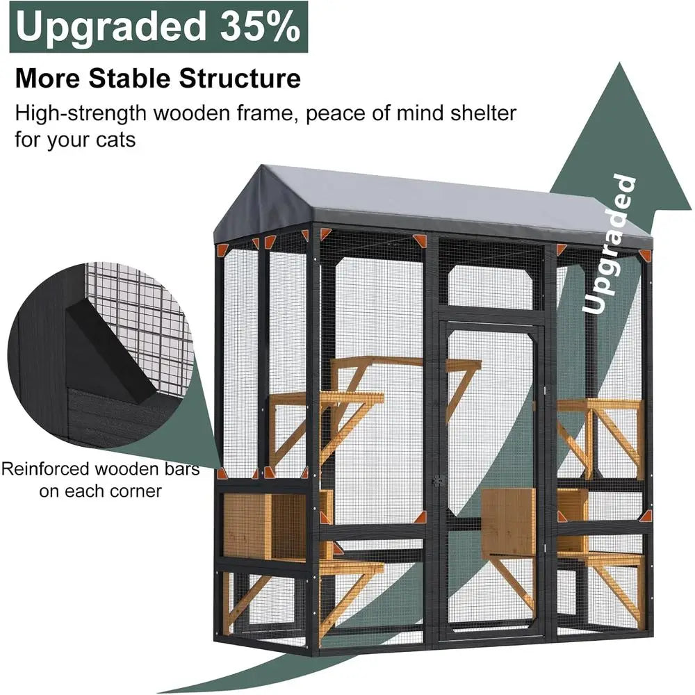 Premium Outdoor Cat Catio Enclosure With Weatherproof Roof