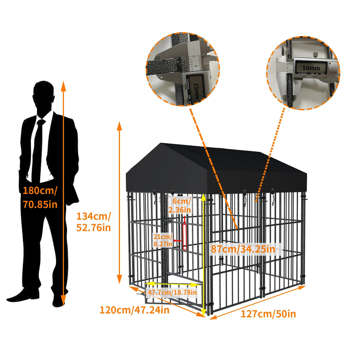 BORWART Heavy Duty Metal Dog Kennel With Protective Roof