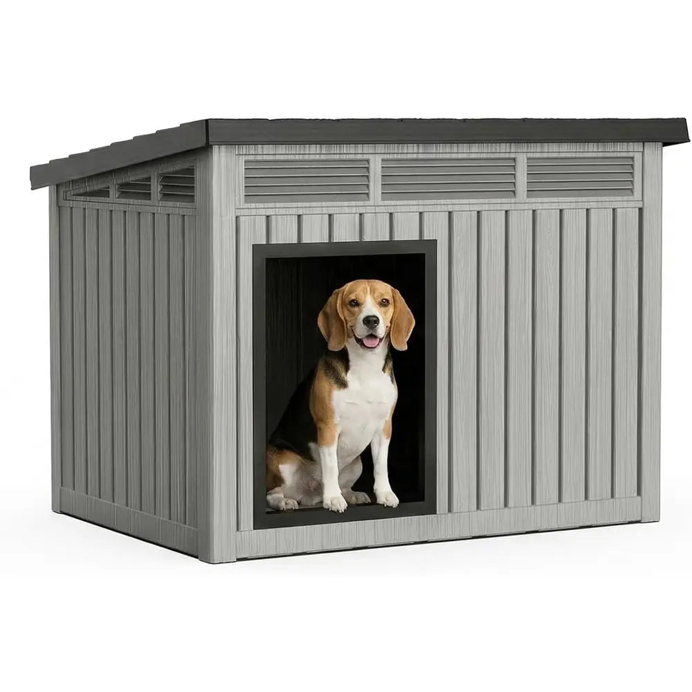 Weatherproof Indoor Outdoor Dog House With Openable Roof and Durable PP Resin Construction