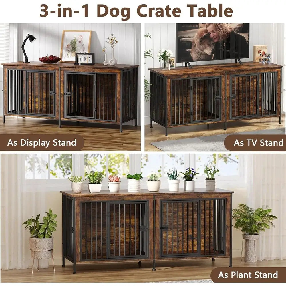 Heavy Duty Indoor Dog Crate Furniture for Two Dogs