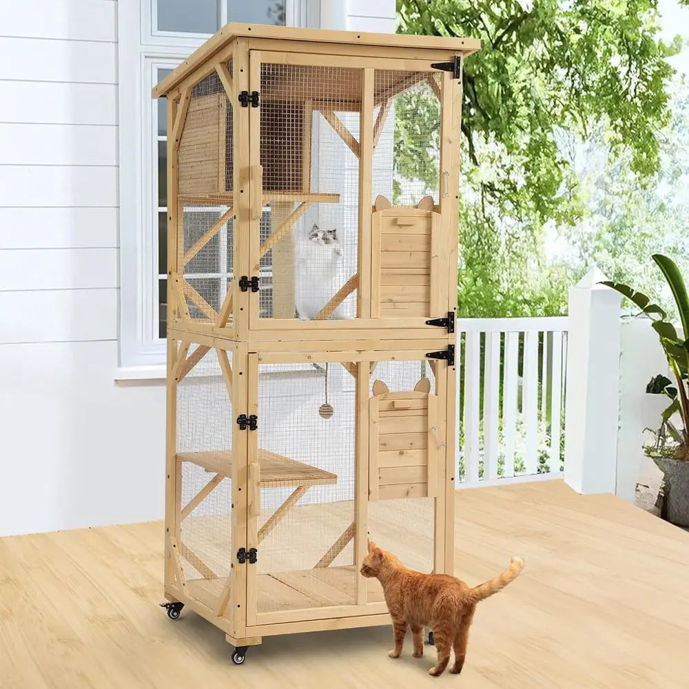 Outdoor Cat Enclosure With Resting Box And Sisal Post