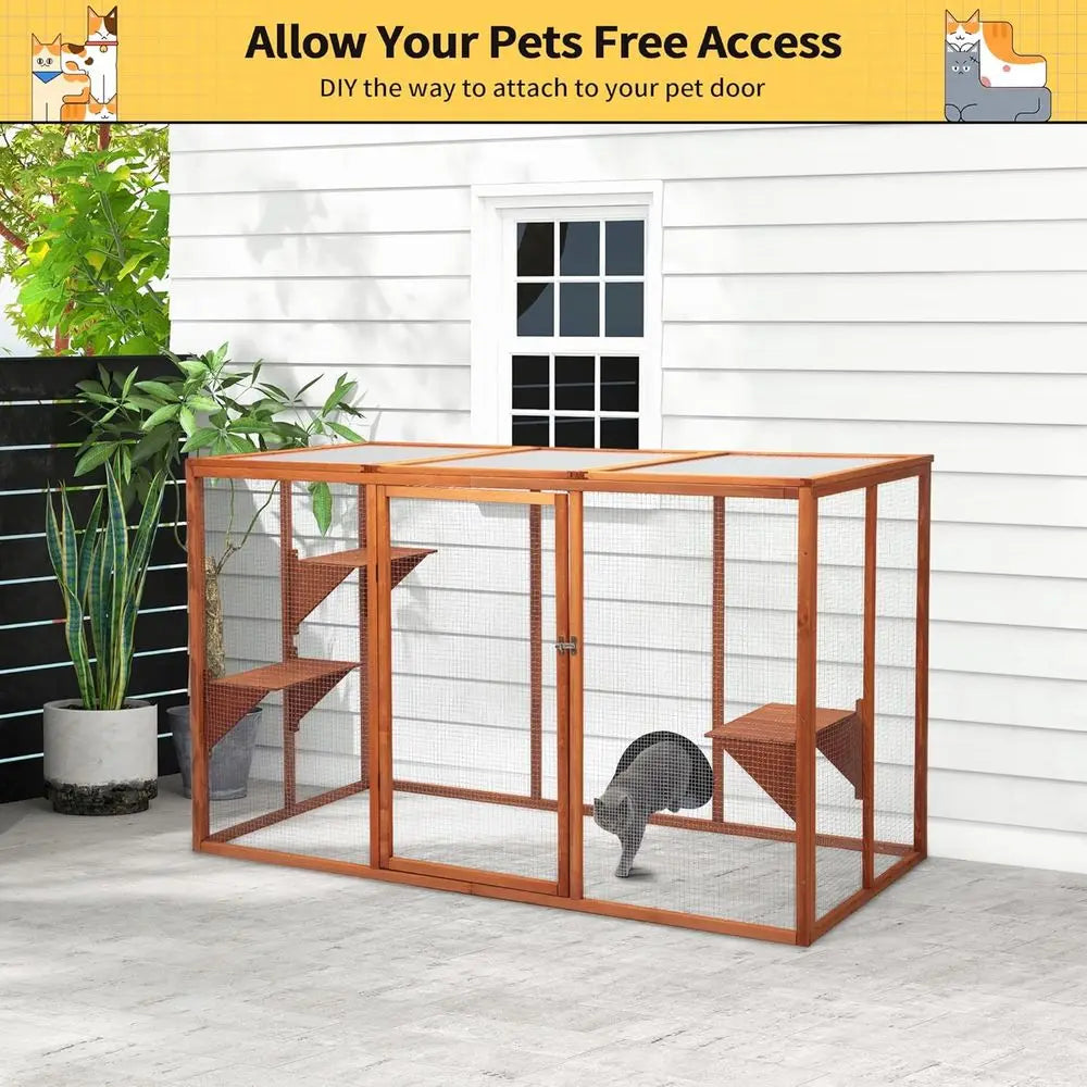Multi Level Outdoor Catio Enclosure For Secure Pet Cat Recreation