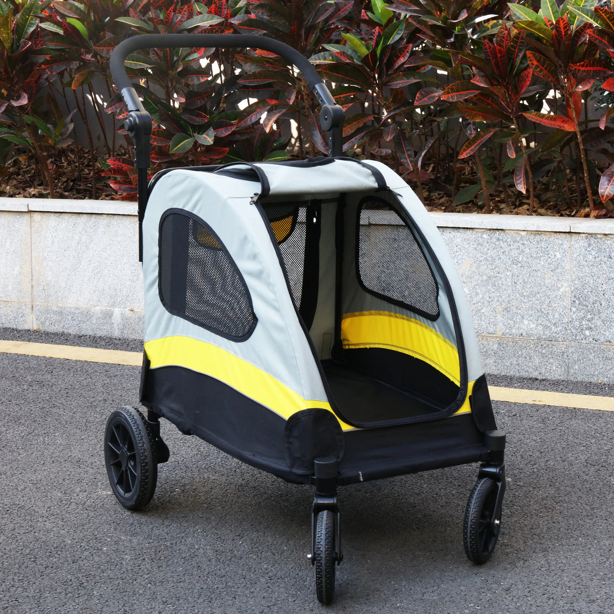 Folding Pet Travel Stroller Wagon with Safety Leash