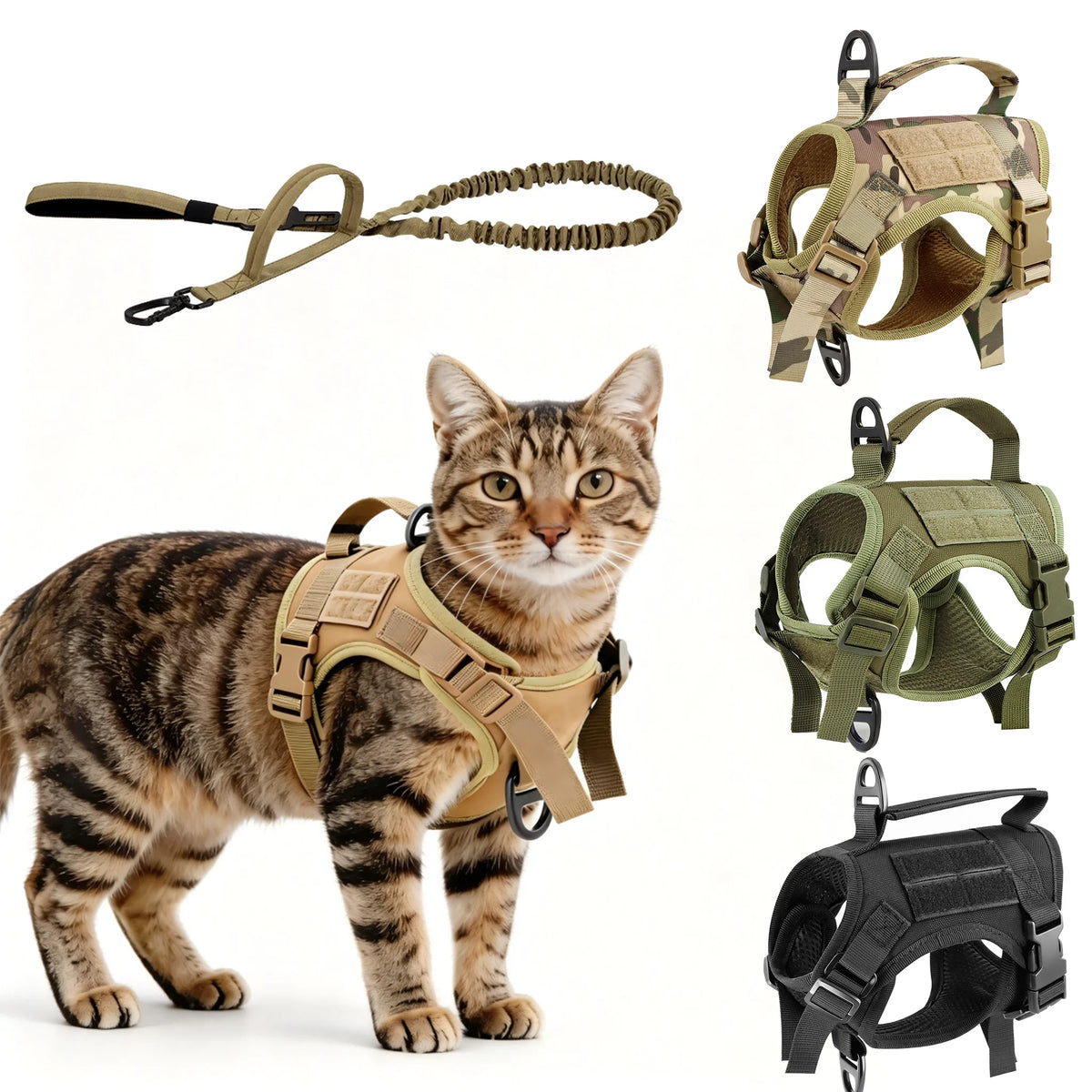 PETRAVEL Tactical Cat Harness Vest and Leash Set Adjustable Escape Proof