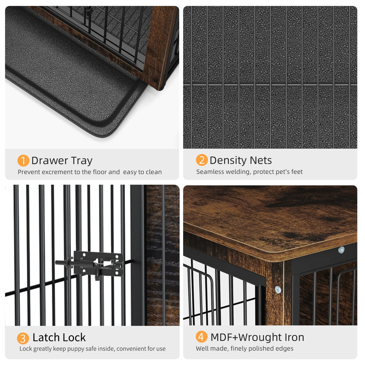 BINGOPAW Wooden Dog Crate Furniture With Double Doors And Removable Tray