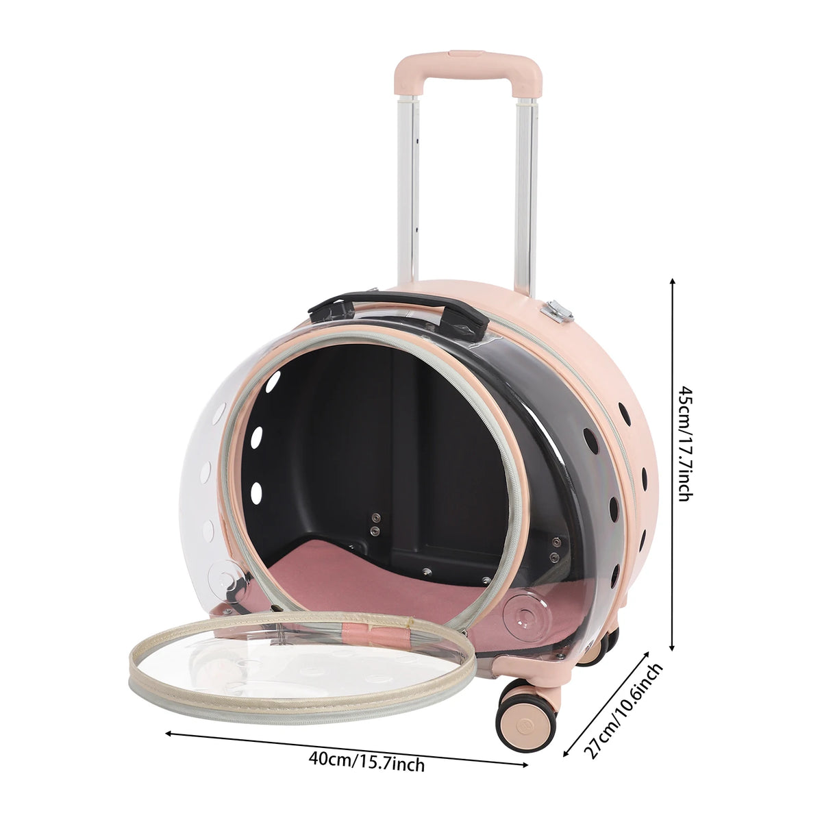 Transparent Pet Carrier Trolley With Four Wheels And Retractable Handle