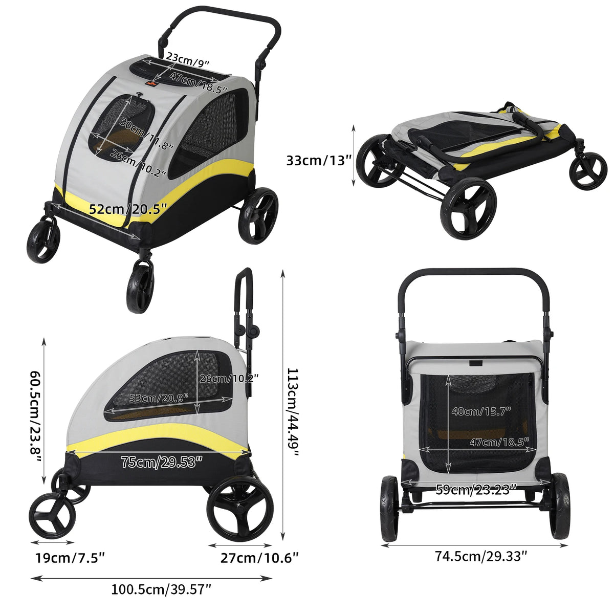 Foldable Four Wheel Pet Dog Stroller Travel Pram Cart