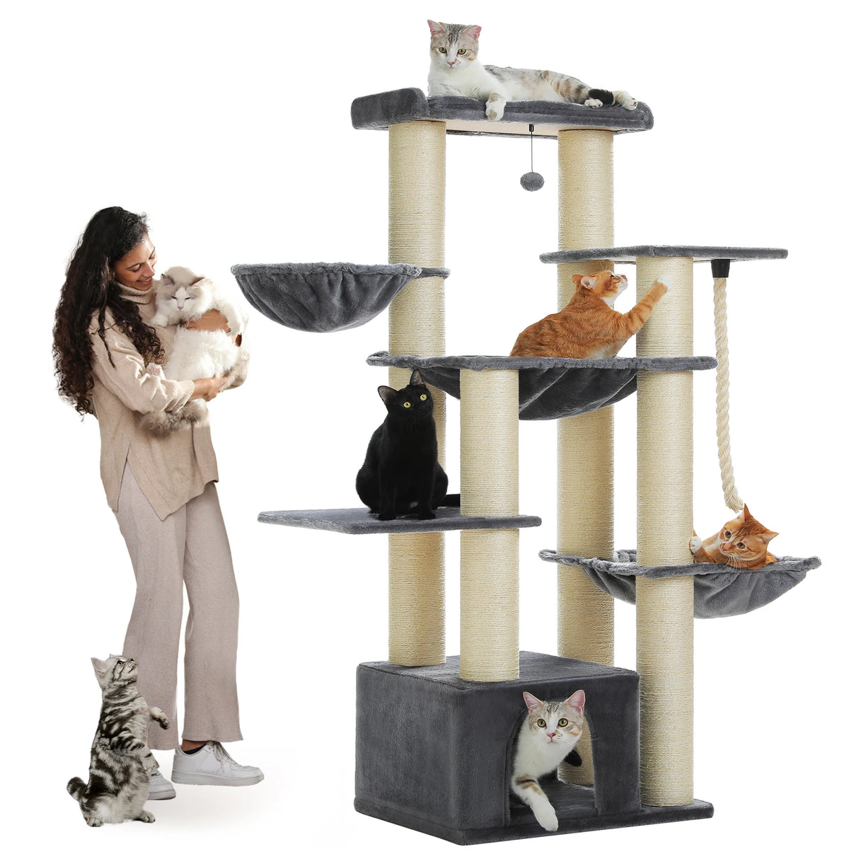 PEQULTI Cat Tree With Condo Hammocks And Scratching Posts