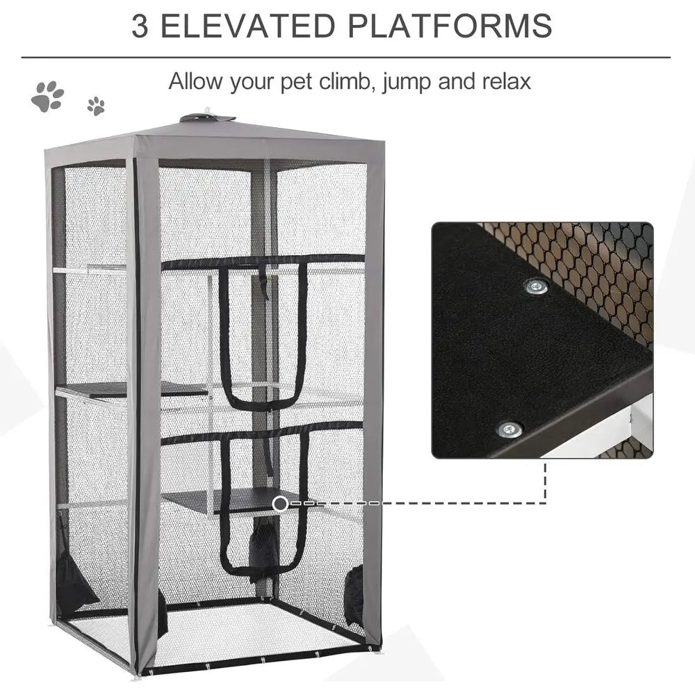 Indoor Outdoor Cat Mesh Enclosure Playpen With Platforms