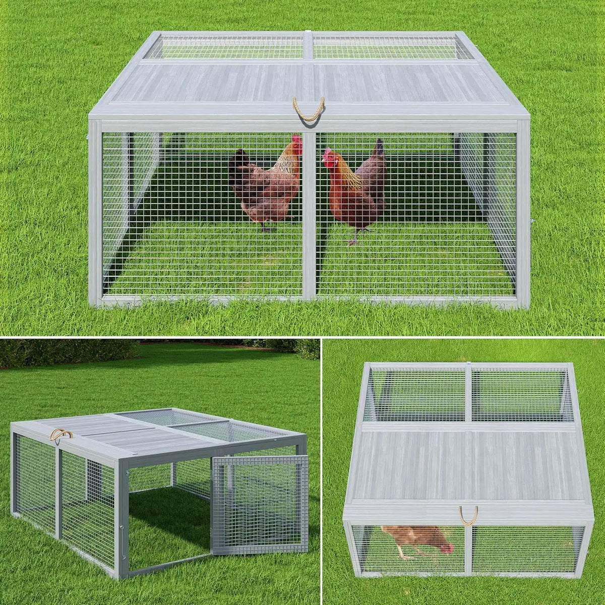 HiMiss Portable Wooden Chicken Coop With Secure Mesh For Gardens